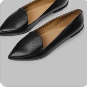 Everlane Modern Point Black Leather Slip On Loafer Flats 8.5
